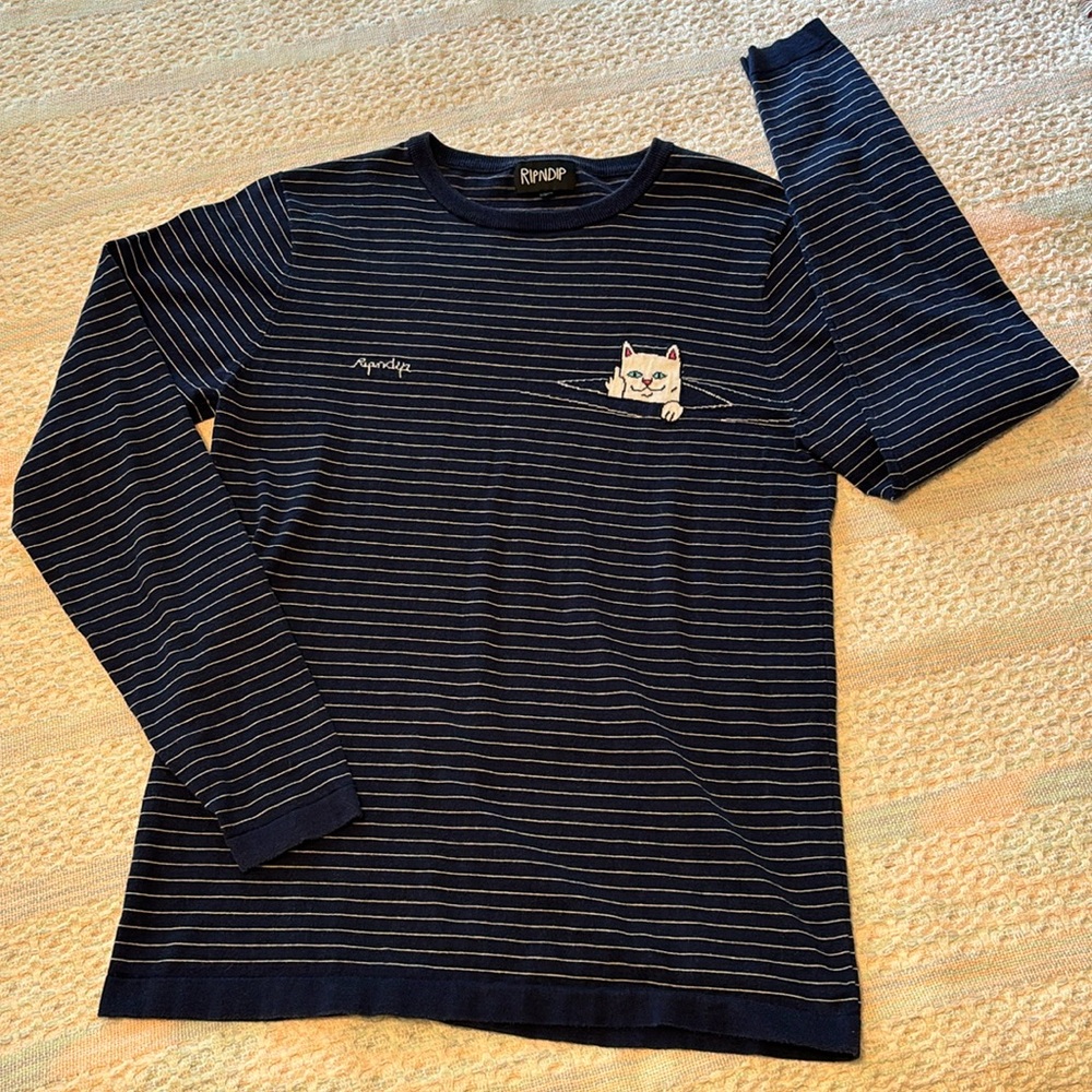 Ripndip Peeking Nermal striped sweater / shirt Men's sz S  * naughty cat *